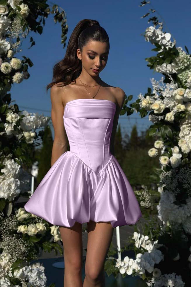 White Strapless Sleeveless Short Homecoming Dress With Pleated