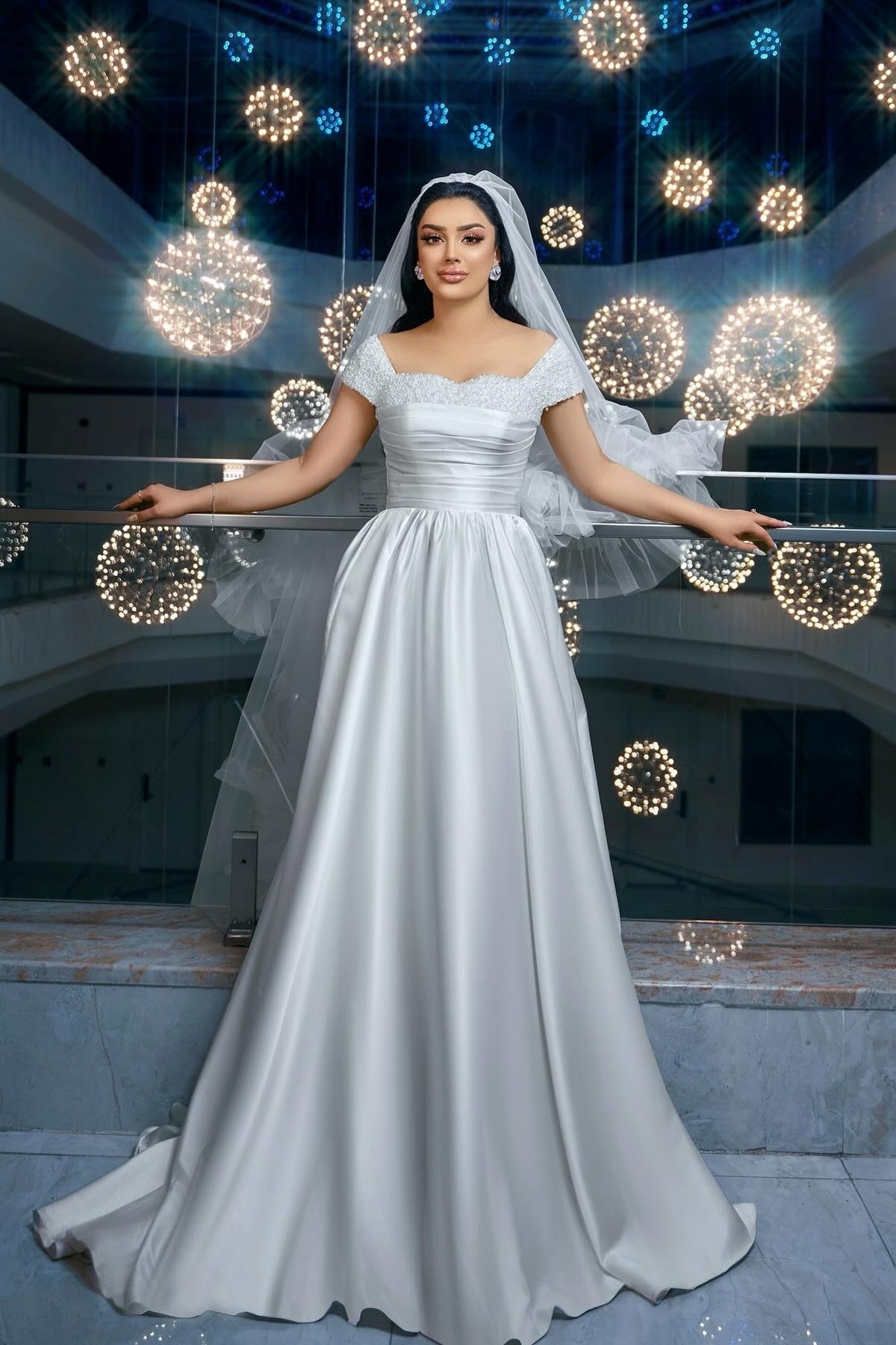 White Wedding Dress A Line Off The Shoulder Sleeveless Beaded Ruffle Long Satin Bridal Gown With Slit