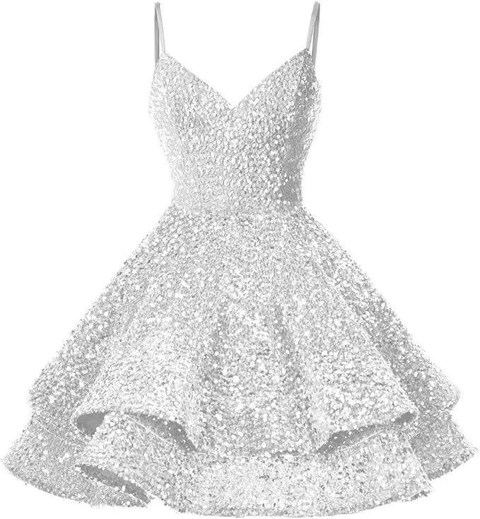 Sequin Homecoming Dresses for Teens Sparkly Short Prom Dresses SYH87 by vivymakudress