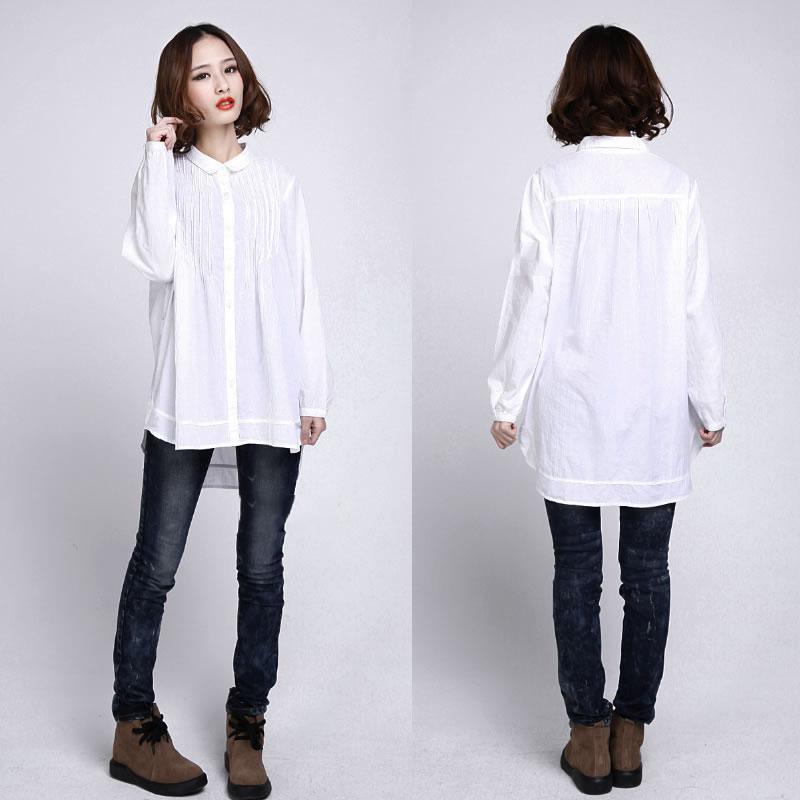 White oversize long cotton shirts long sleeve cotton dress blouse