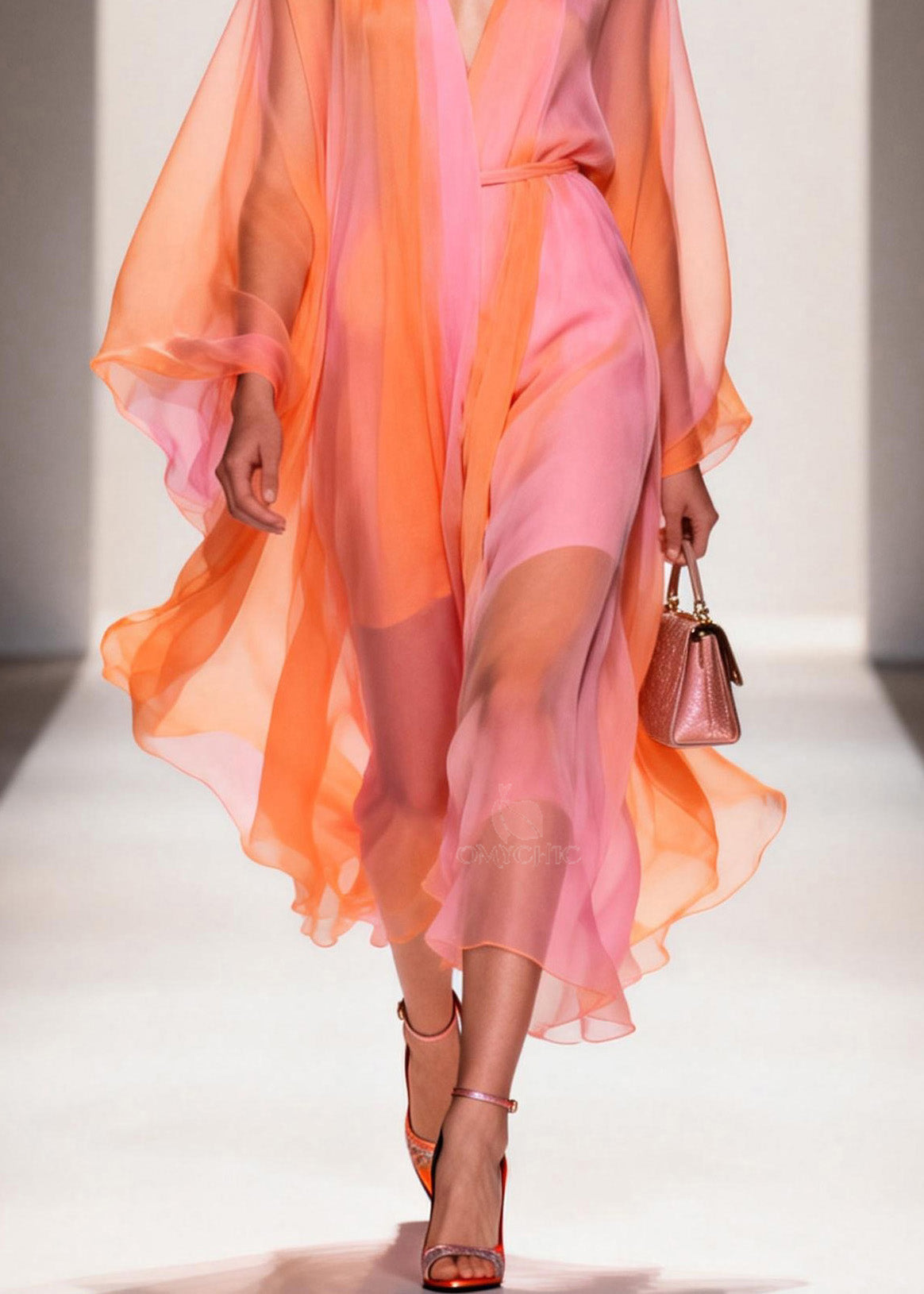 Women Colorblock V Neck Chiffon Holiday Dress Summer