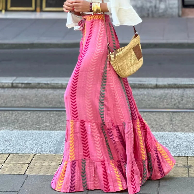 DressBetty - Elegant High Waist Vintage Patterned Print Boho Long Maxi Skirt - VelvetHem