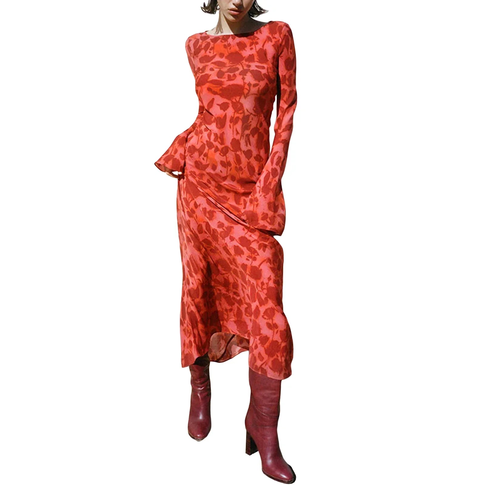 Women Y2K Vintage Round Collar Slim Floral Dress