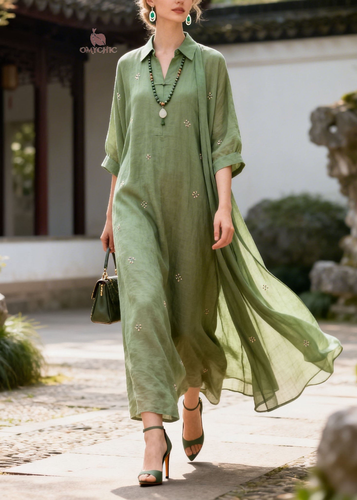 Women Green Peter Pan Collar Patchwork Cotton Dresses Summer