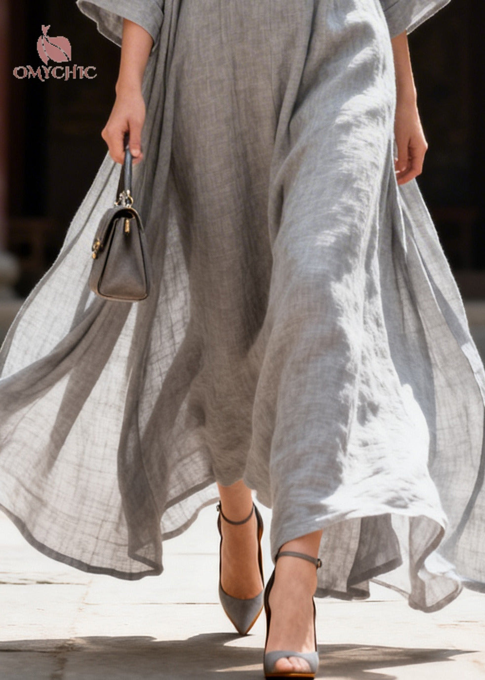 Women Grey Oversized Exra Large Hem Cotton Maxi Dresses Summer