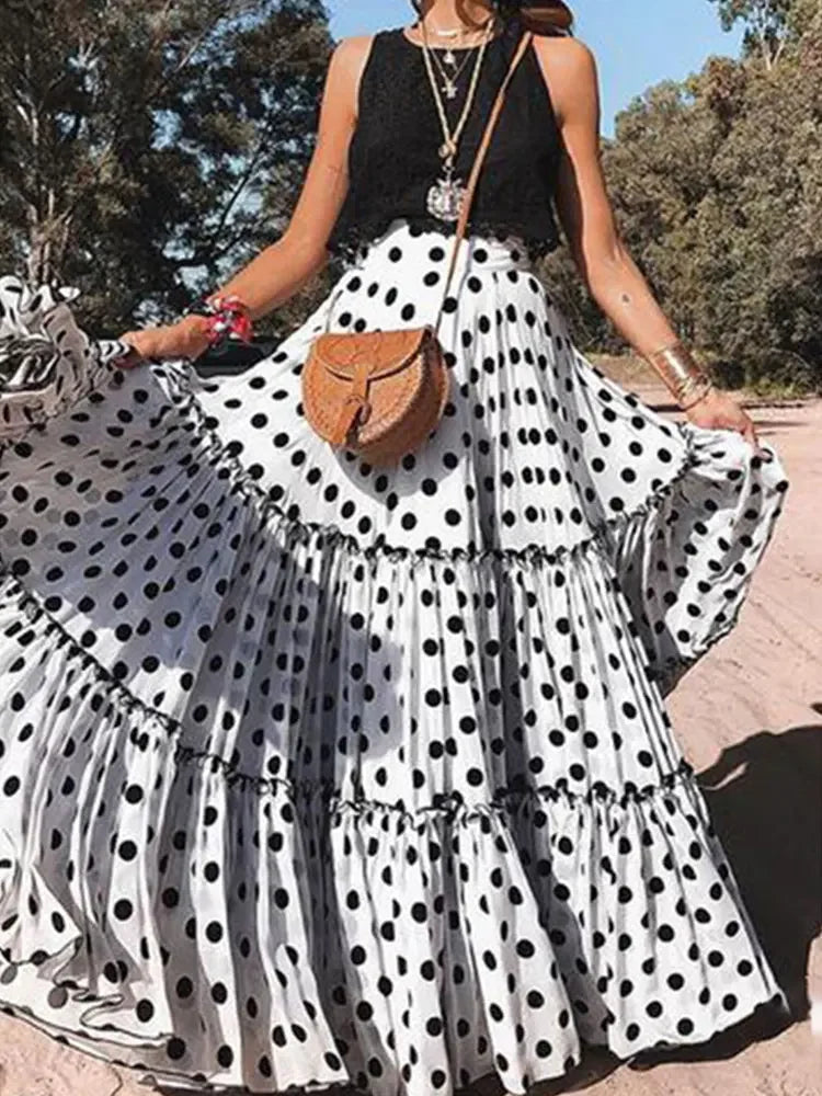 DressBetty - Vintage Bohemian Fairy Maxi Ruffle Polka Dot Skirt - VelvetHem
