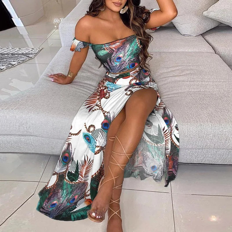 DressBetty - Summer Floral Print Elegant Off Shoulder Split Long Maxi Skirt - View 5 | VelvetHem