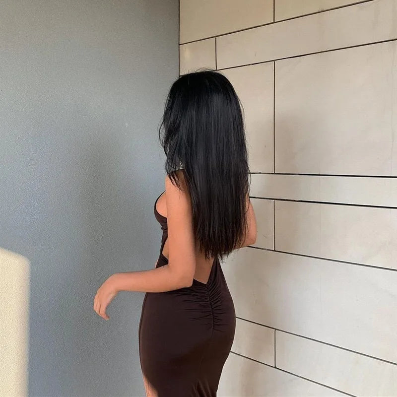 Women's Halter Neck Backless Club Midi Dress