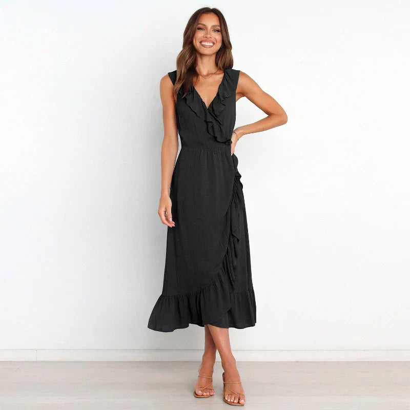 Ruffled Rope Sleeveless Midi Dress - VelvetHem