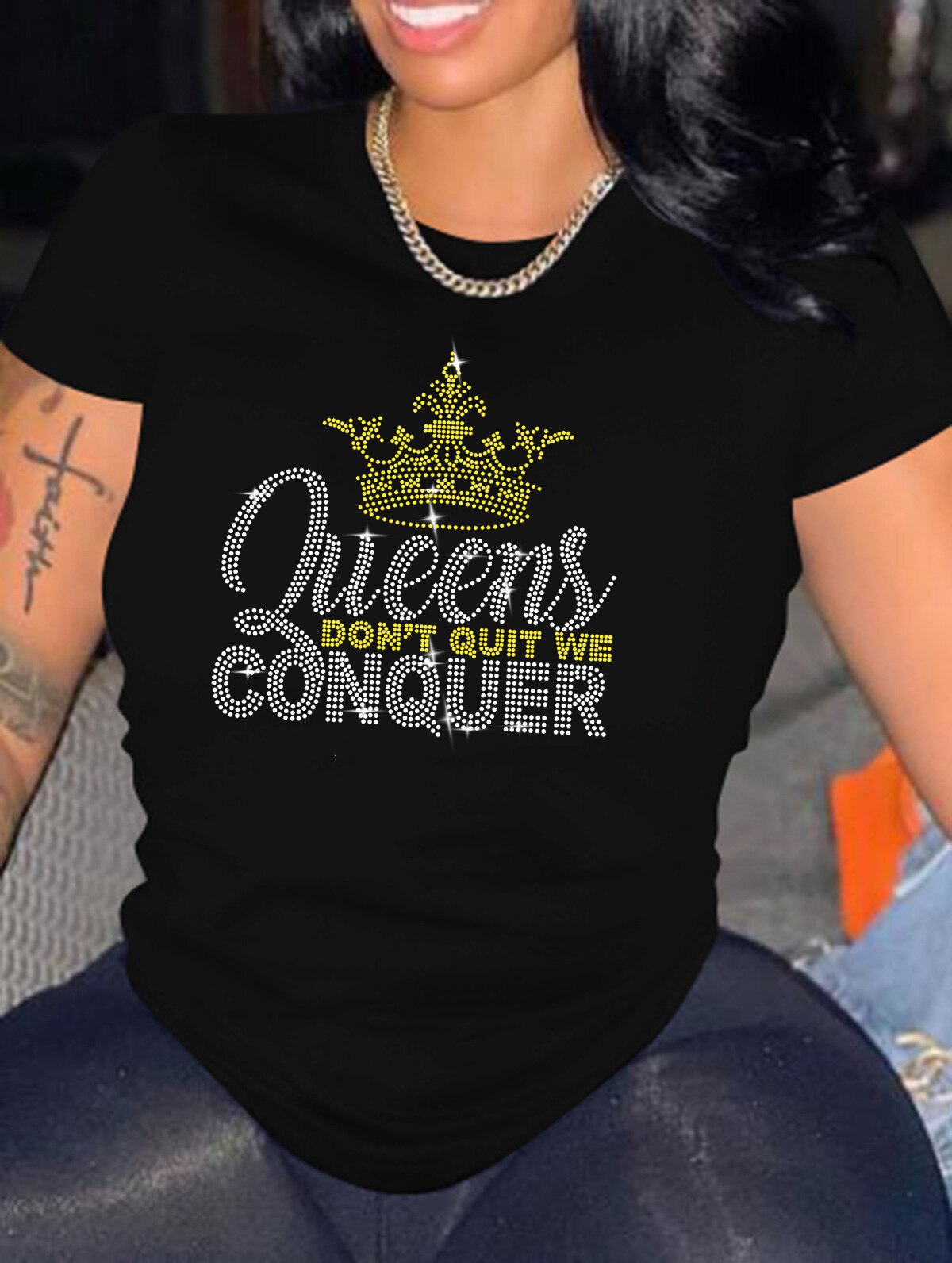 Casual Bricked Letter Print TShirts