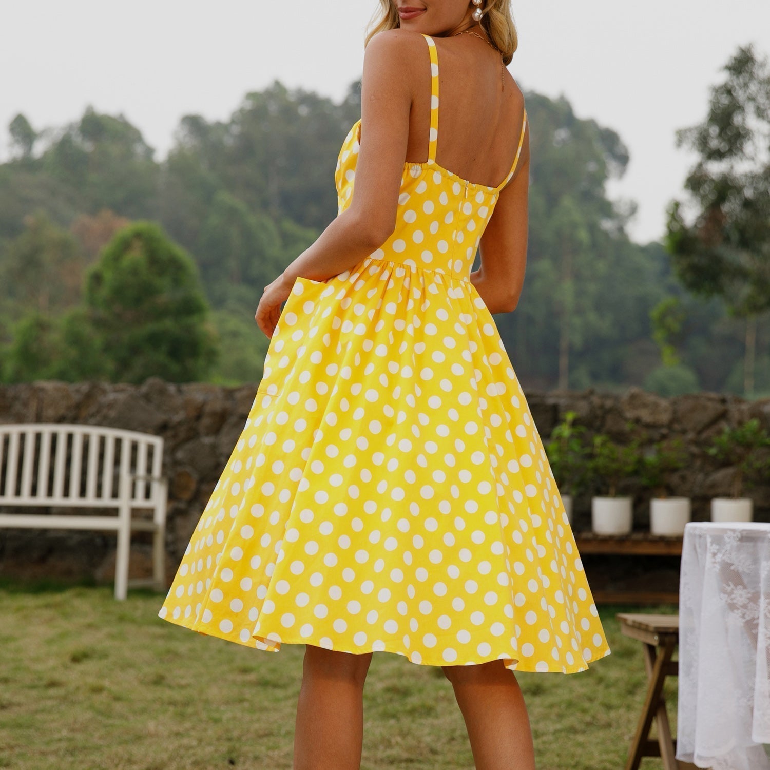 Womens 1950s Retro Rockabilly Princess Cosplay Dress with pockets polka dot apron 50's 60's Party Costume Gown(S 2XL)