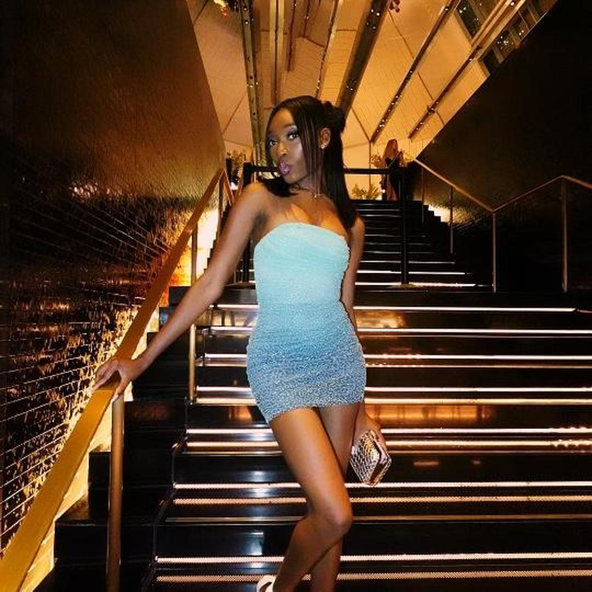 Sparkly Ombre Blue Sequin Sheath Cocktail Dress Strapless Short Homecoming Dress - VelvetHem