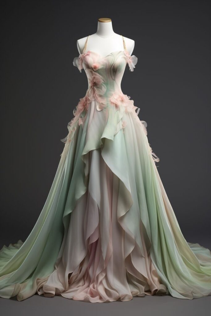 Charming Pink Green Chiffon Applique Evening Dress Long Prom Dress - VelvetHem