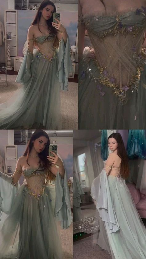 Classy Gray Blue Tulle Appliques Evening Dress,Off Shoulder Prom Party Gown - View 2 | VelvetHem