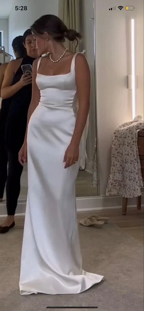 Elegant White Satin Wedding Dress,White Bridal Dress (ZD13645) - VelvetHem