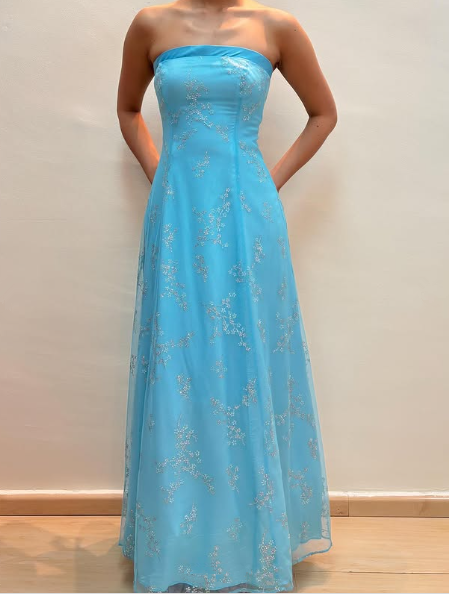 Shiny Strapless Sequins Evening Dress Blue A Line Prom Dress Y8140 - VelvetHem