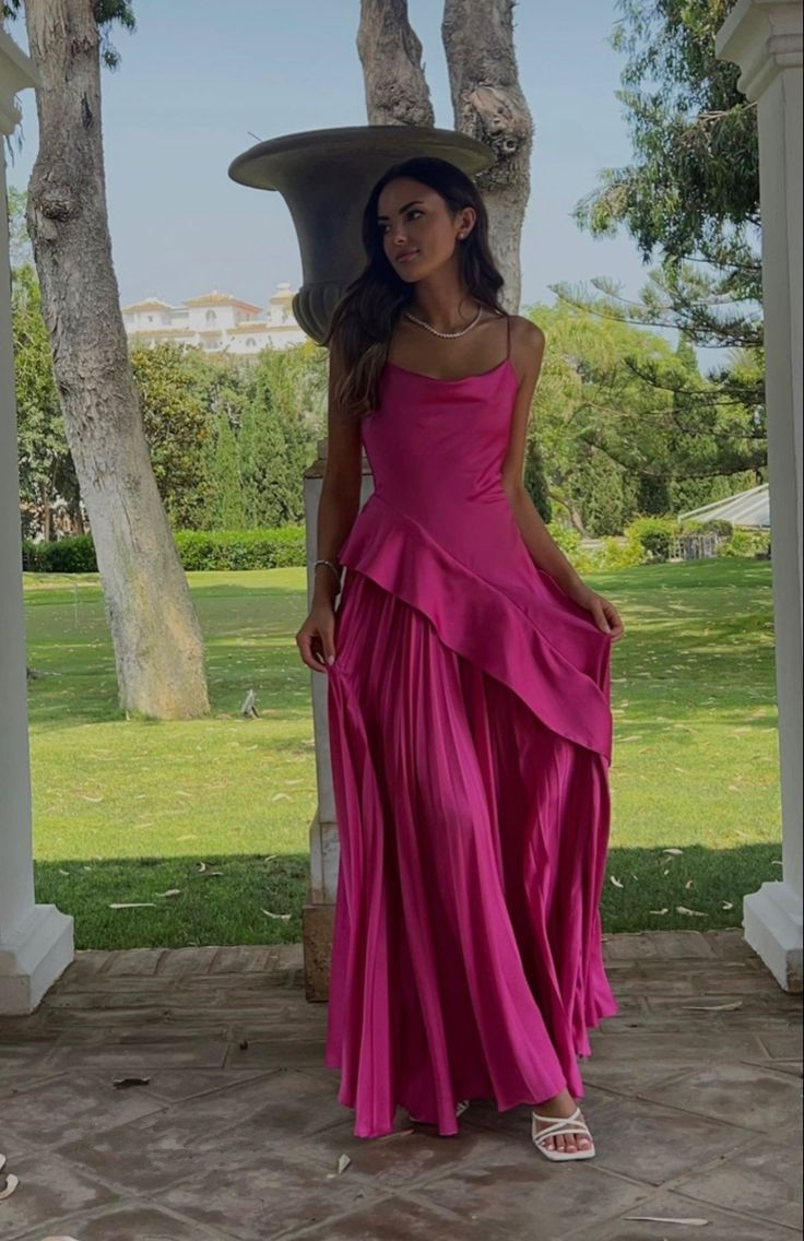 Sexy Hot Pink Ruffles Long Prom Dress Party Evening Dress - VelvetHem
