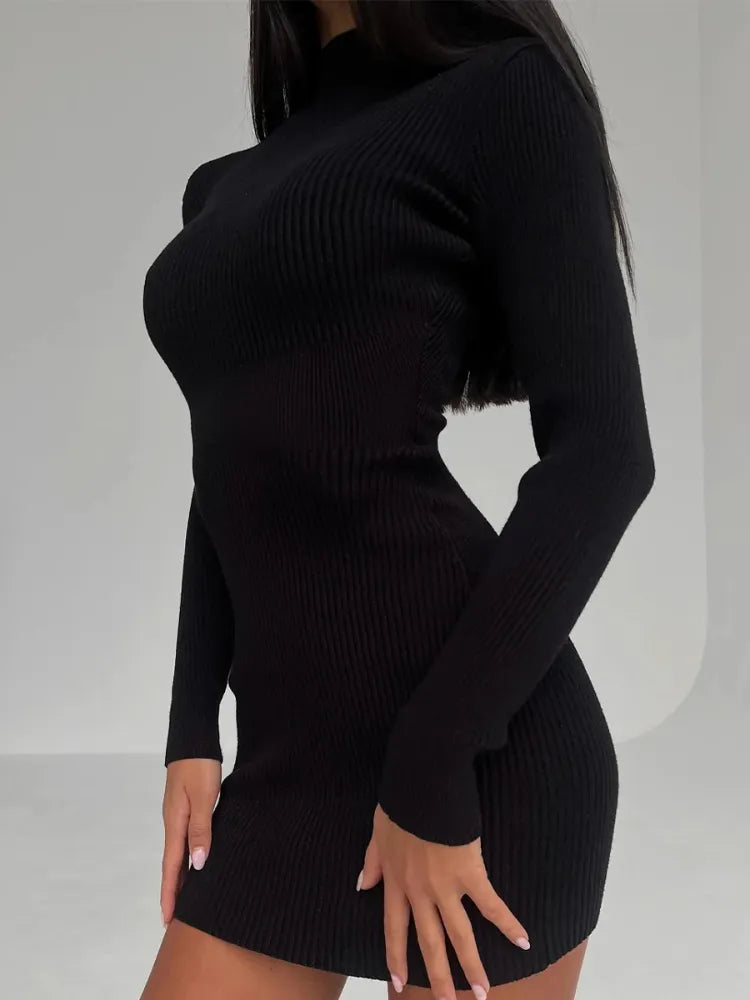 Black Party Evening Dresses for Women Spring Long Sleeve Bodycon Dress
