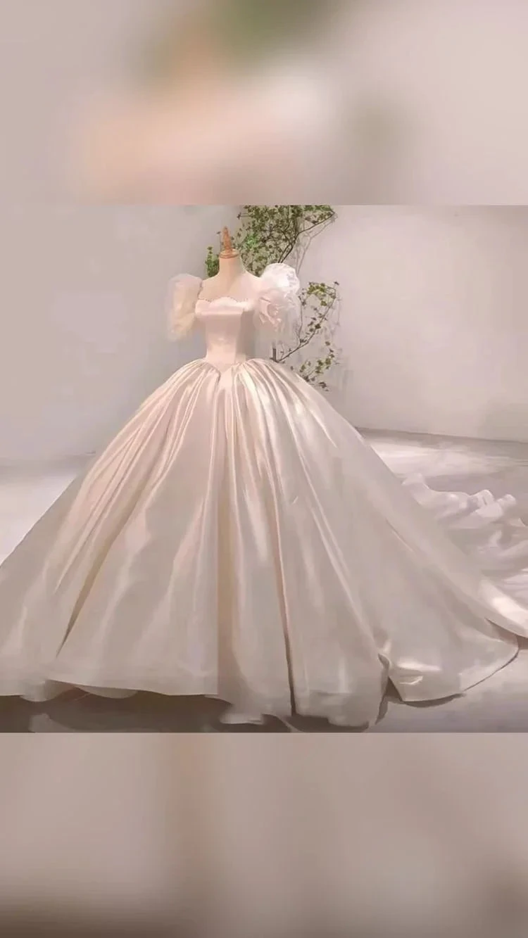 Vintage White Satin Wedding Dress Charming Wedding Dress Y411 by simplepromdress