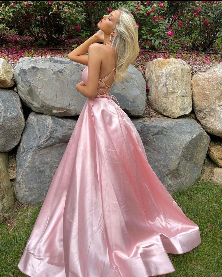 Beautiful Pink Backless A Line Party Dress Long Prom Dress - VelvetHem