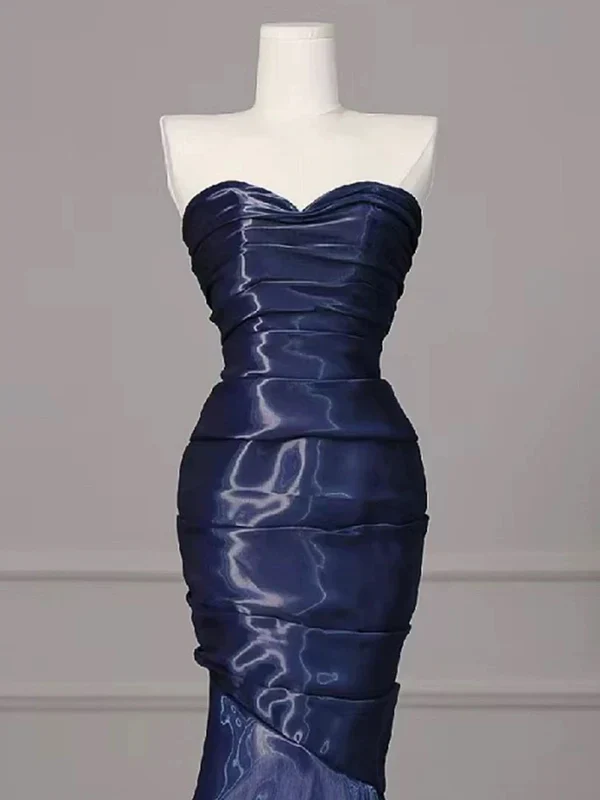 Gorgeous Strapless Navy Blue Evening Dress Ruched Mermaid Prom Party Dress - View 5 | VelvetHem