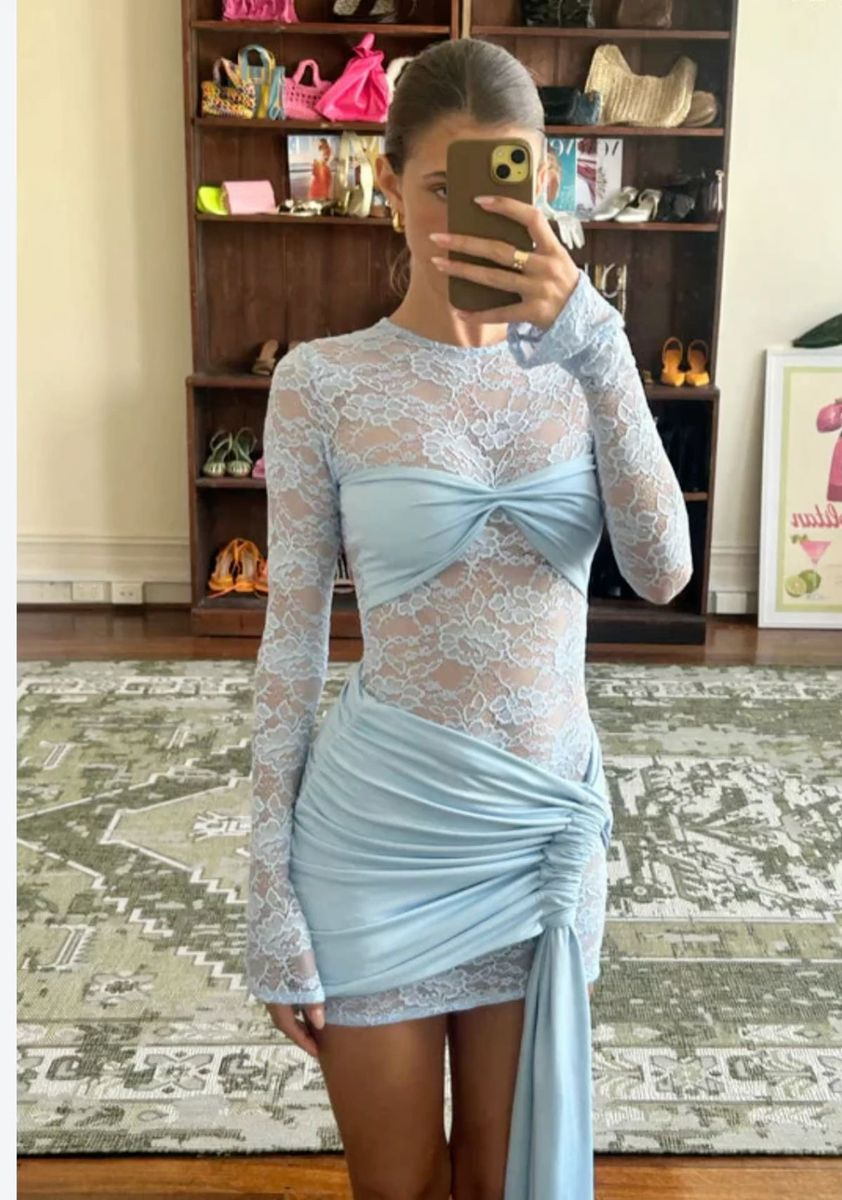 Sexy Lace Sheath Blue Short Cocktail Dress Formal Graduation Homecoming Dress