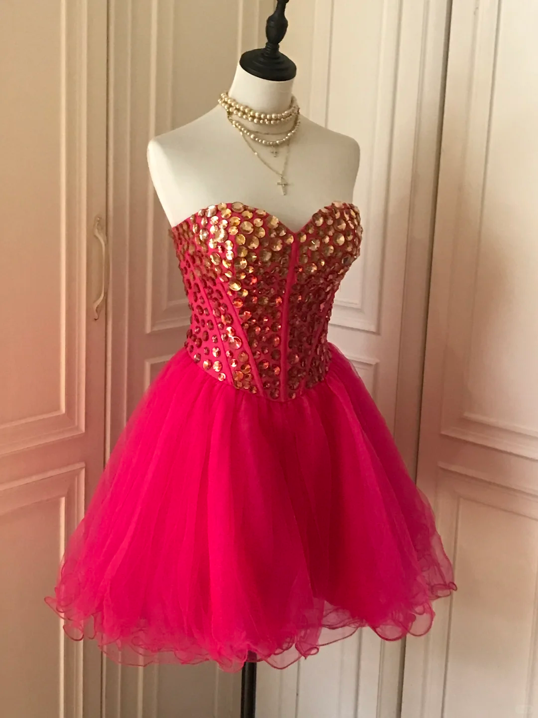 Gorgeous Strapless Red Chiffon Beaded A Line Birthday Outfits Homecoming Dress - View 9 | VelvetHem
