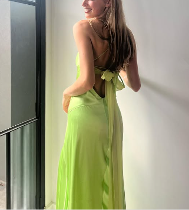 Beautiful Spaghetti Straps Satin Slit Evening Dress Open Back Party Dress - View 3 | VelvetHem