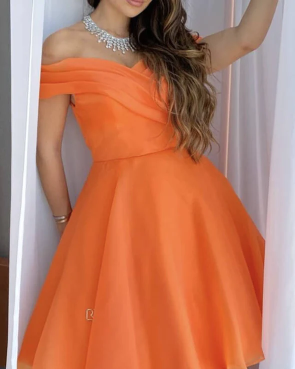 Orange Tulle Off The Shoulder Homecoming Dress - VelvetHem