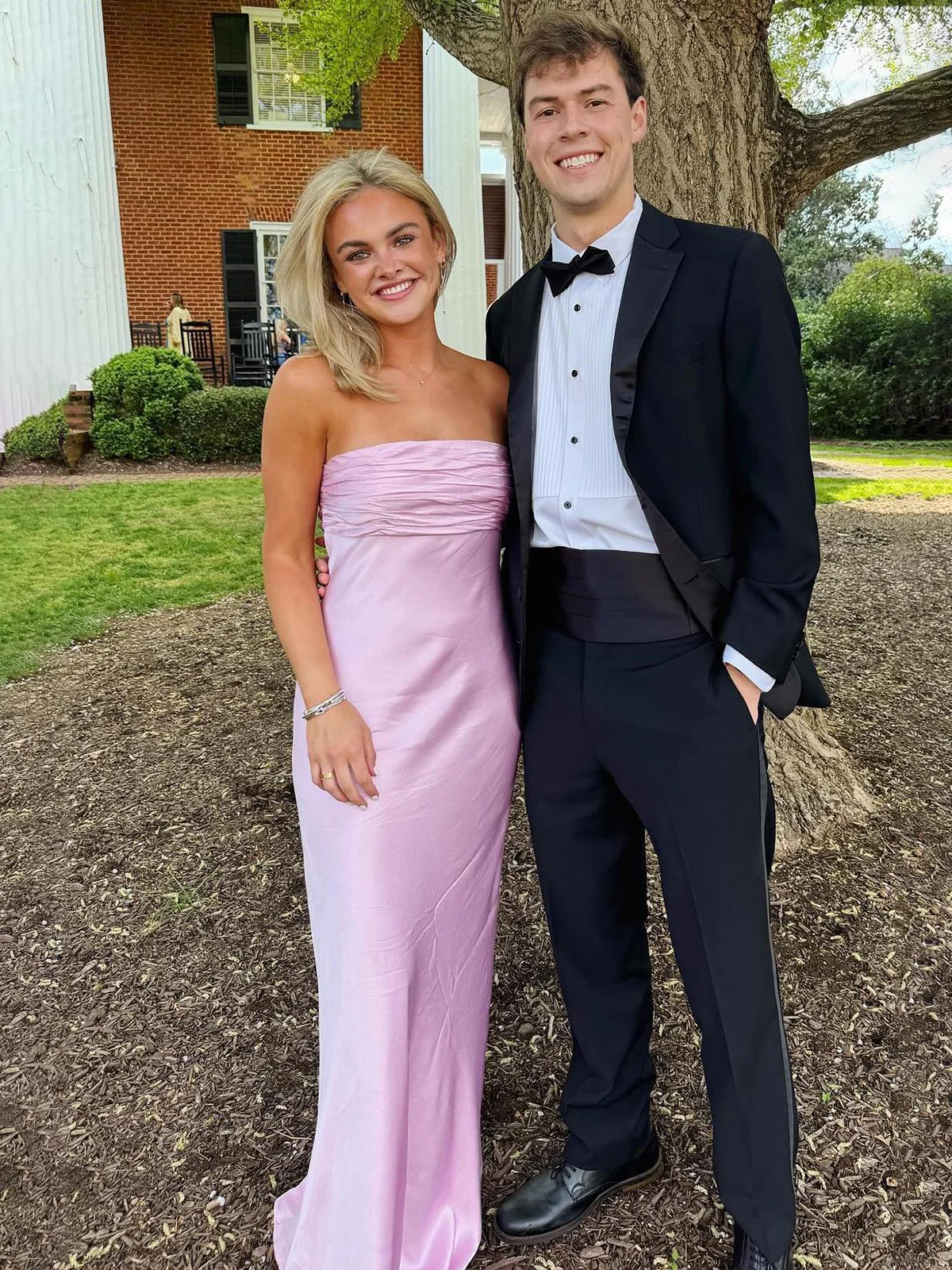 Simple Pink Ruched Strapless Long Prom Dress Sheath Party Dress - VelvetHem