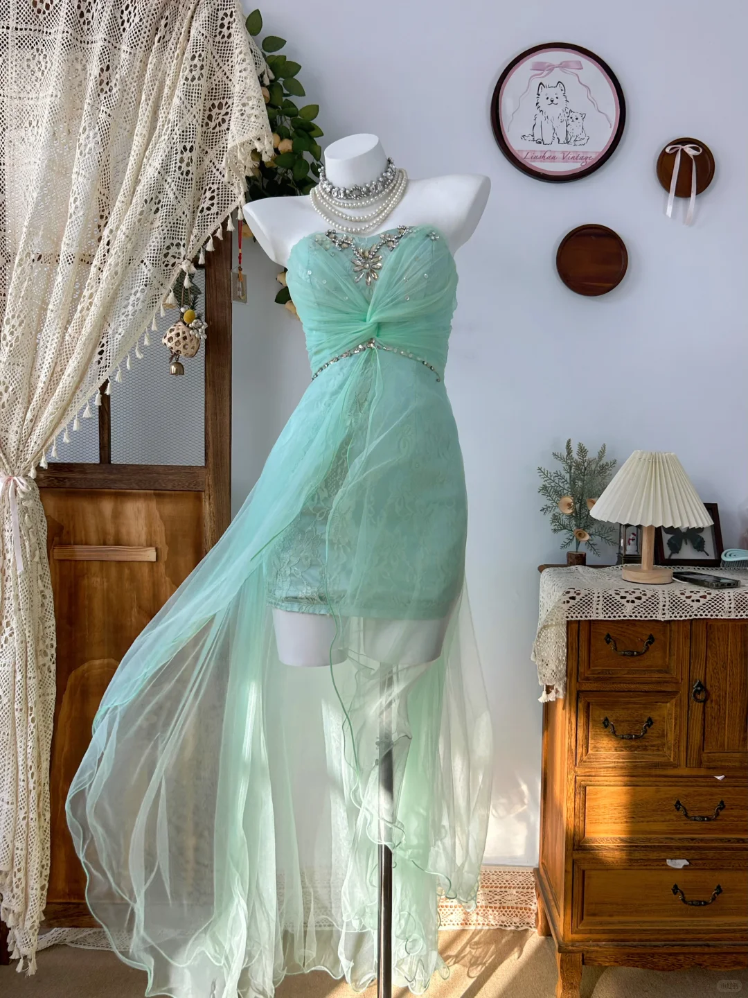 Fairy Strapless Tulle Lace Beaded Short Birthday Dress Green Homecoming Dress - VelvetHem