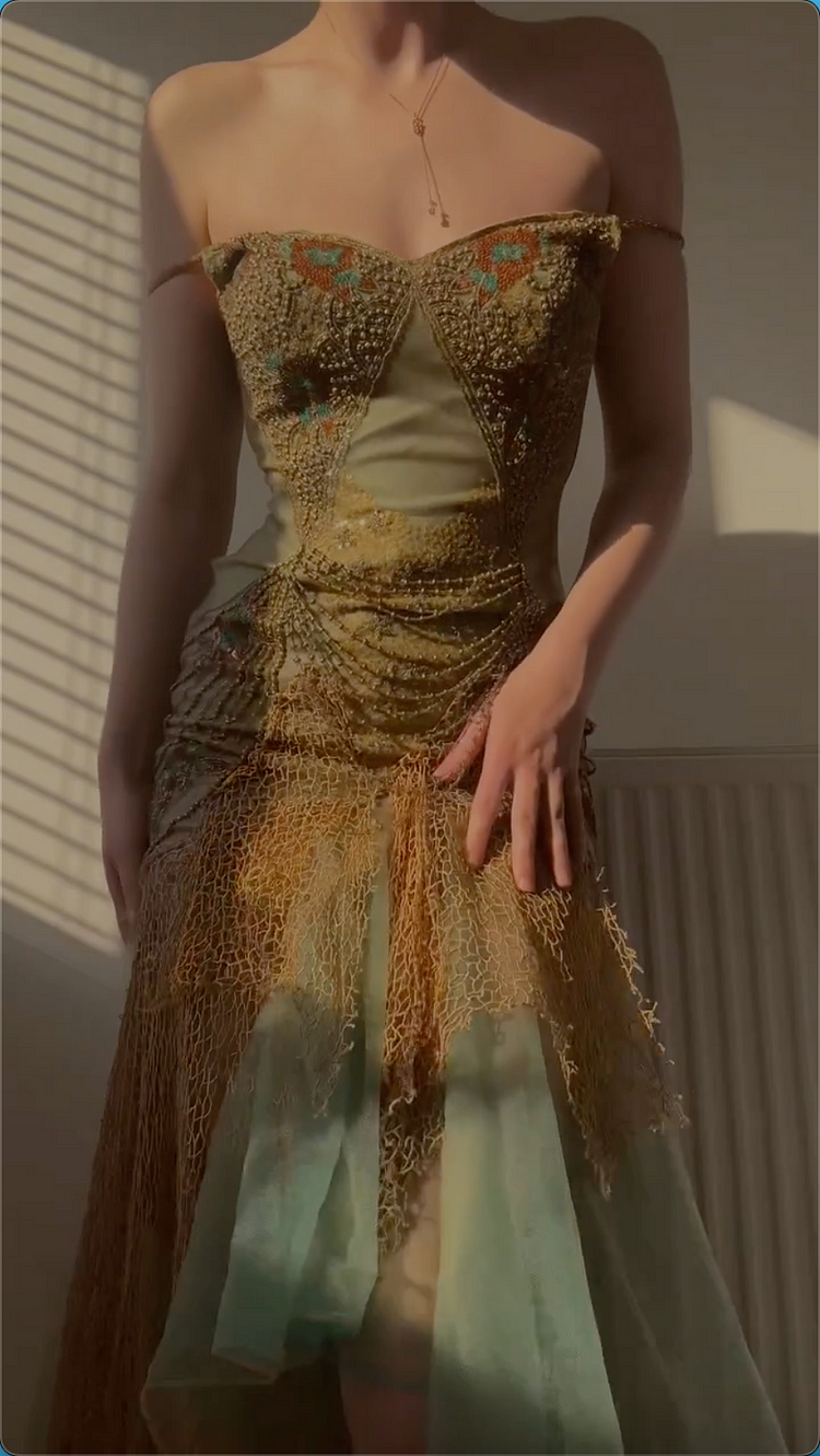 Vintage Green Sequin Lace Party Prom Dress,Off The Shoulder Mermaid Evening Dress - VelvetHem