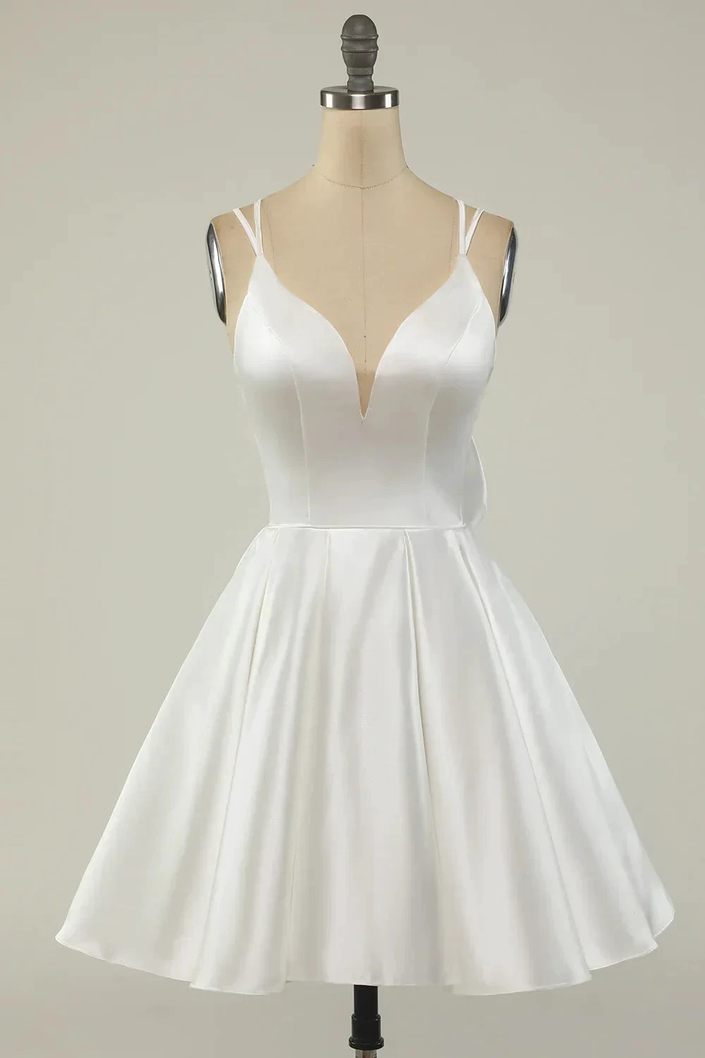 White Satin A-line Graduation Dress White Short Homecoming Dress (ZD12343) - VelvetHem