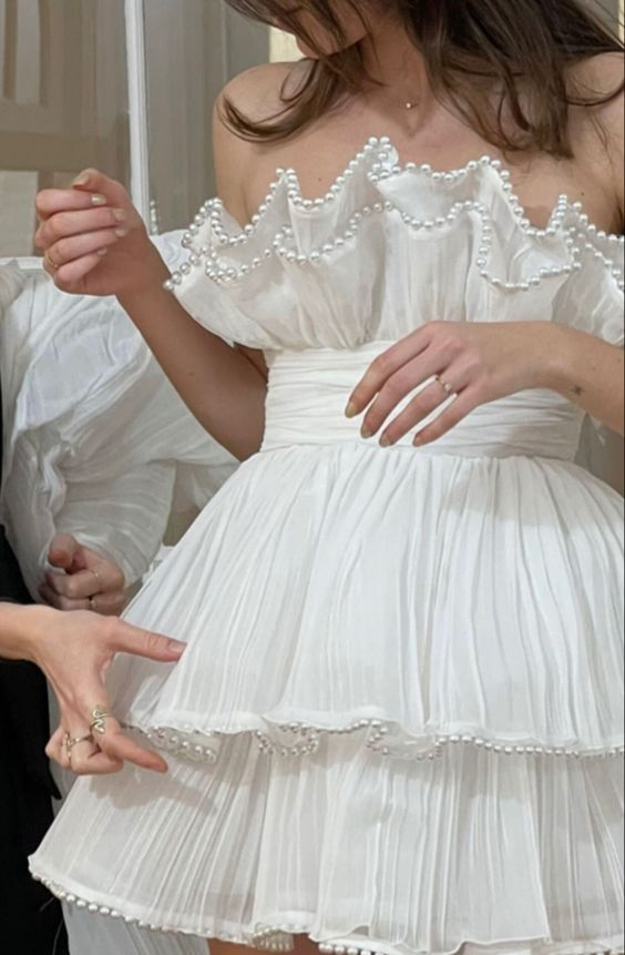 White Short Party Dress Homecoming Dress Y5971 - VelvetHem