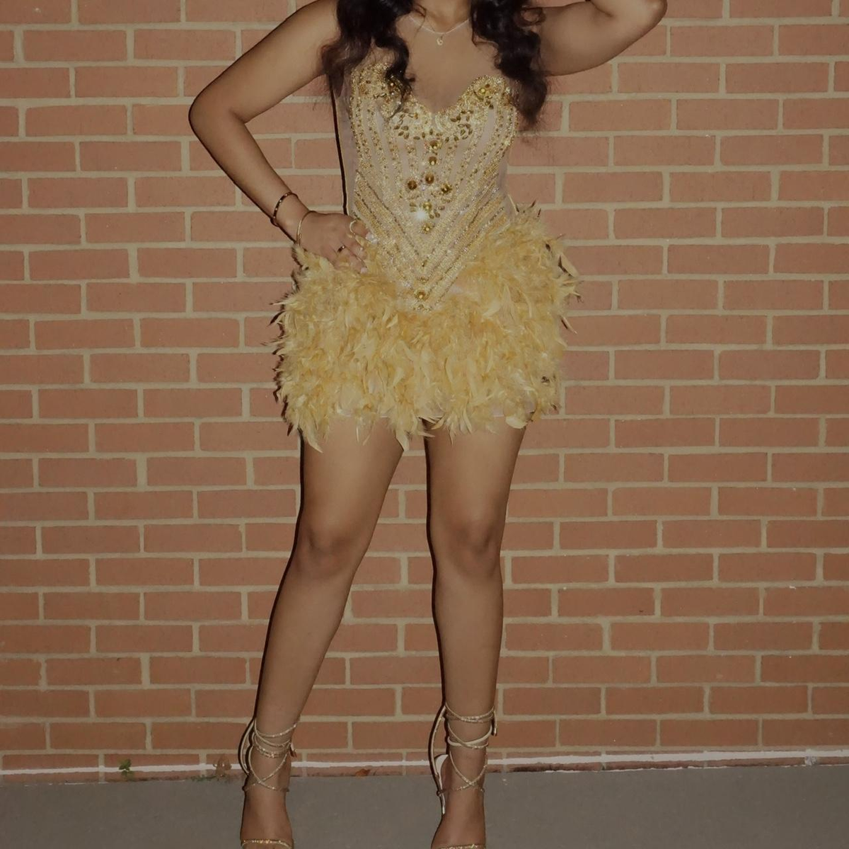 Gorgeous Gold Sequin Beaded Feathers Sheath Cocktail Dress 8th Grade Homecoming Dress - VelvetHem