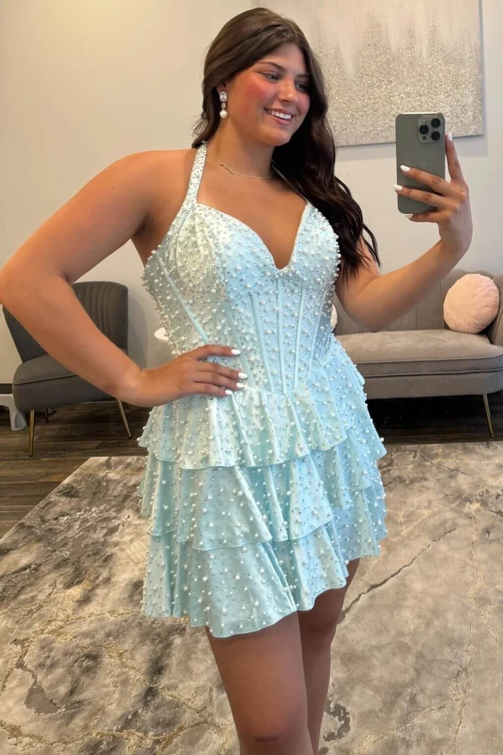 Suzhoufashion Sweetheart Beaded Corset Satin Short Homecoming Dresses with Slit