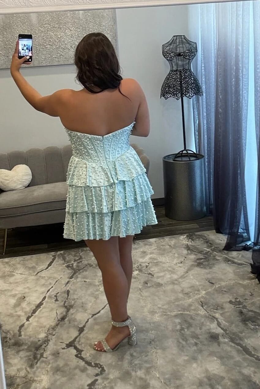 Suzhoufashion Sweetheart Beaded Corset Satin Short Homecoming Dresses with Slit