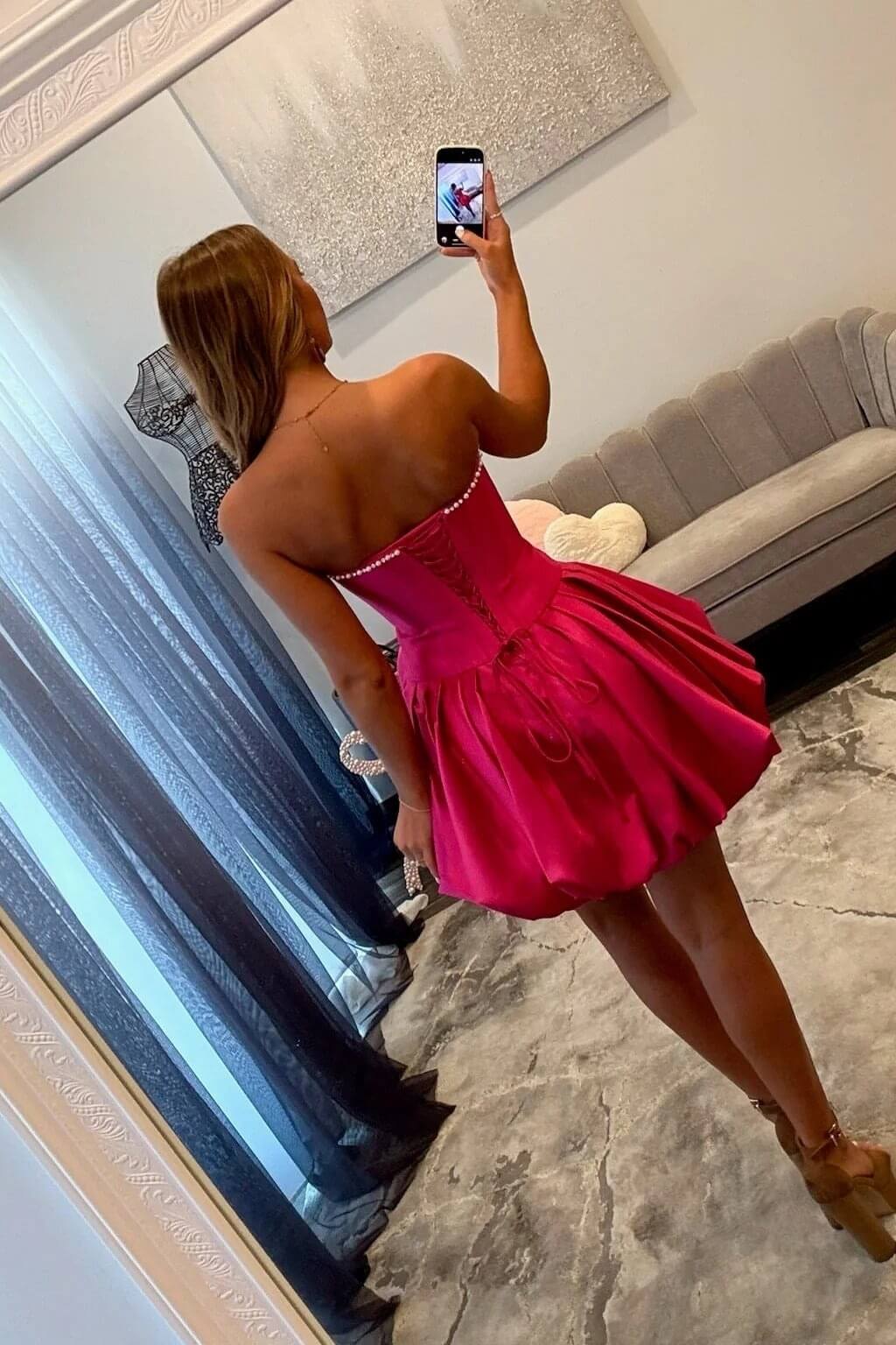 Suzhoufashion Strapless Rose Accent Satin Mini Short Homecoming Dresses
