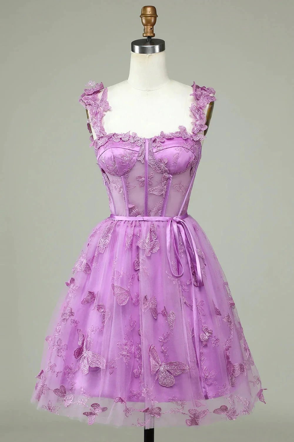 Cute Purple A Line Corset Short Homecoming Dress with Appliques (ZD11440) - VelvetHem