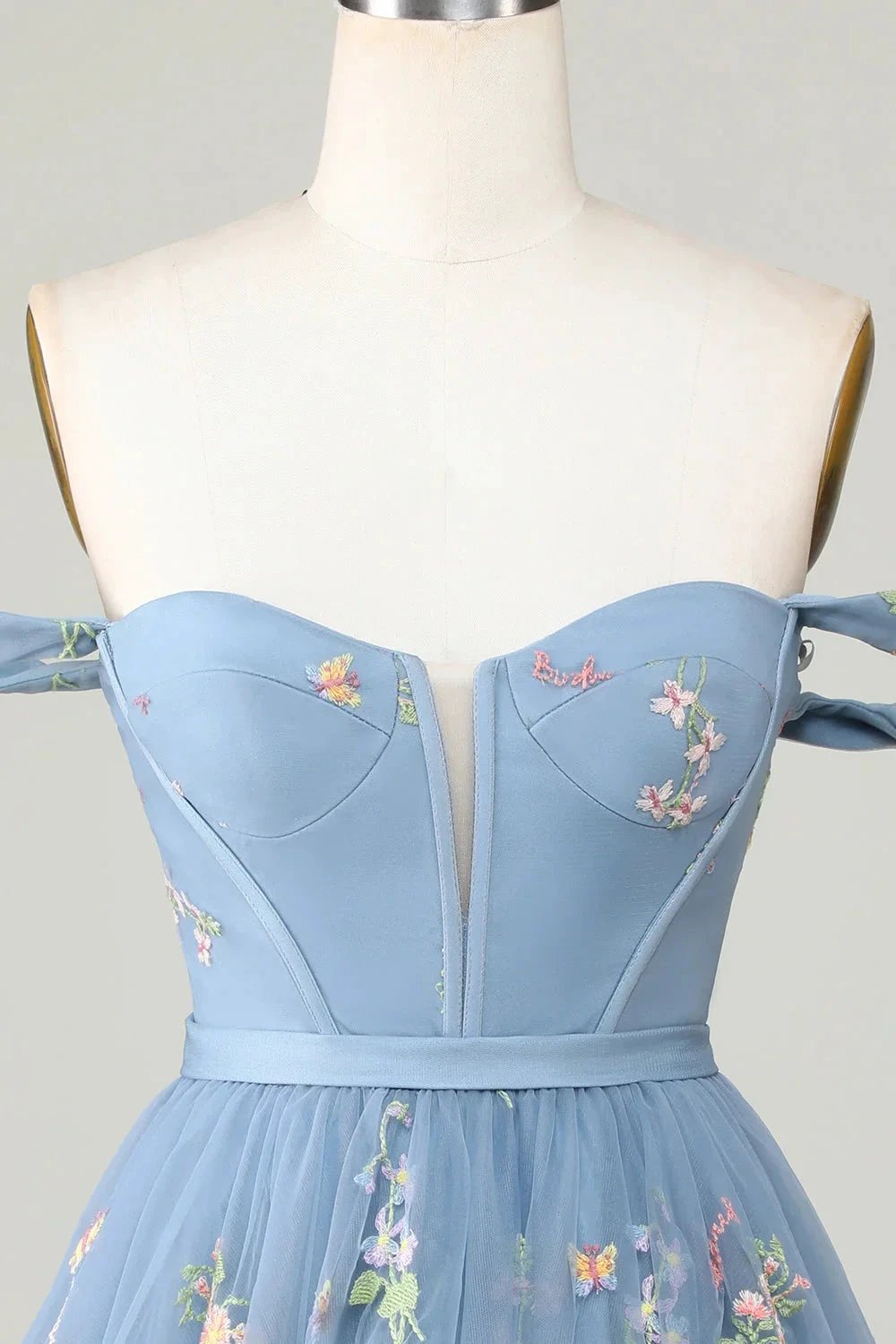 Cute Grey Blue A Line Sweetheart Short Homecoming Dress with Embroidery (ZD11461)
