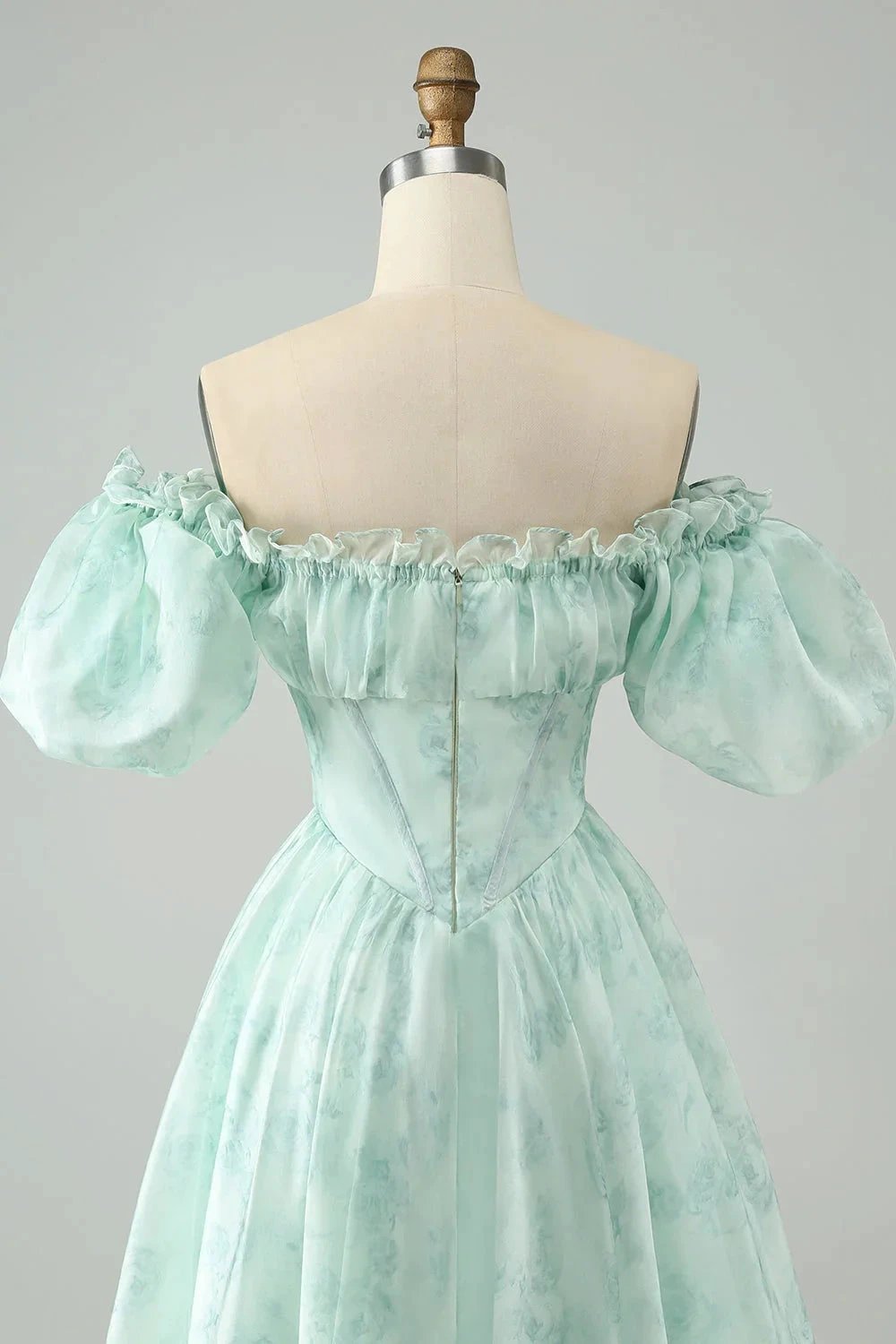 Cute Light Green A Line Square Neck Floral Short Homecoming Dress with Ruffles (ZD11452)