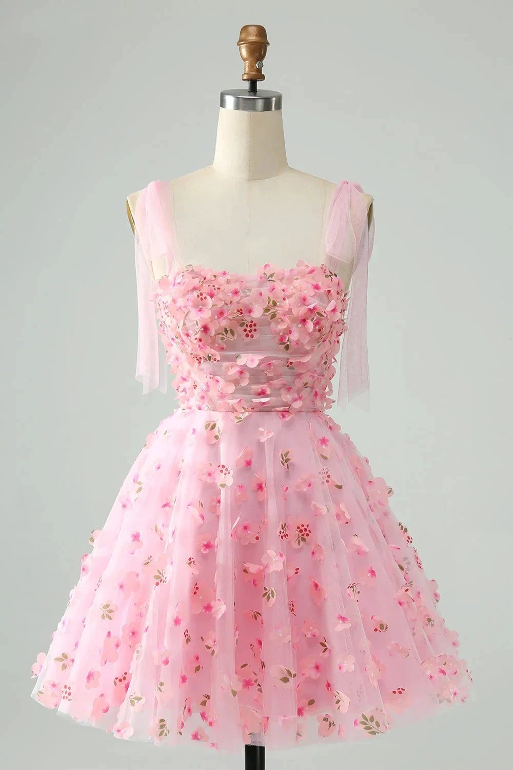 Cute Pink A Line Pearls Corset Short Homecoming Dress with Appliques Flower by WEDTREND