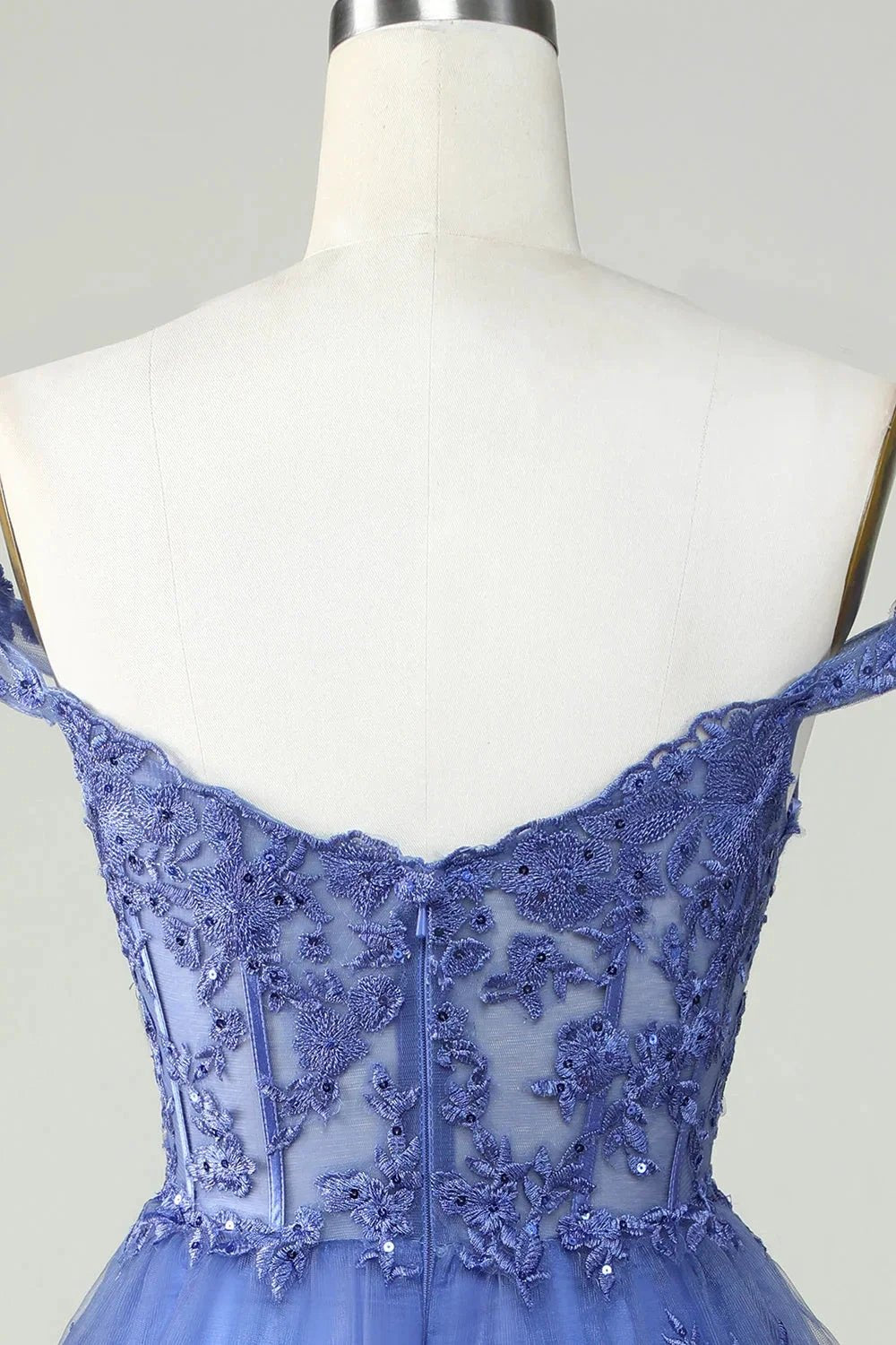 Cute A Line Corset Tiered Short Dark Blue Homecoming Dress with Lace (ZD11491)