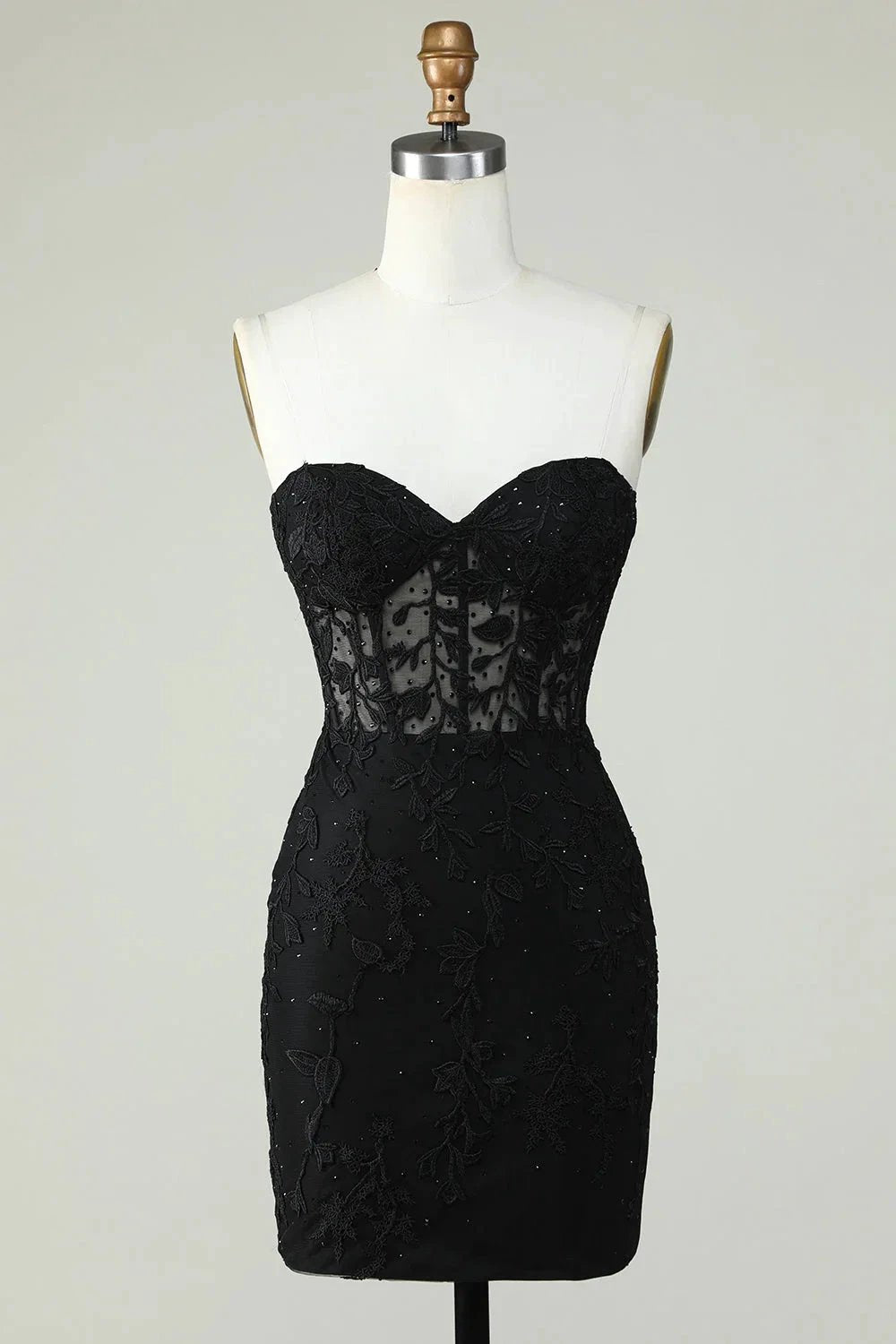 Bodycon Black Sweetheart Corset Short Homecoming Dress with Appliques by WEDTREND