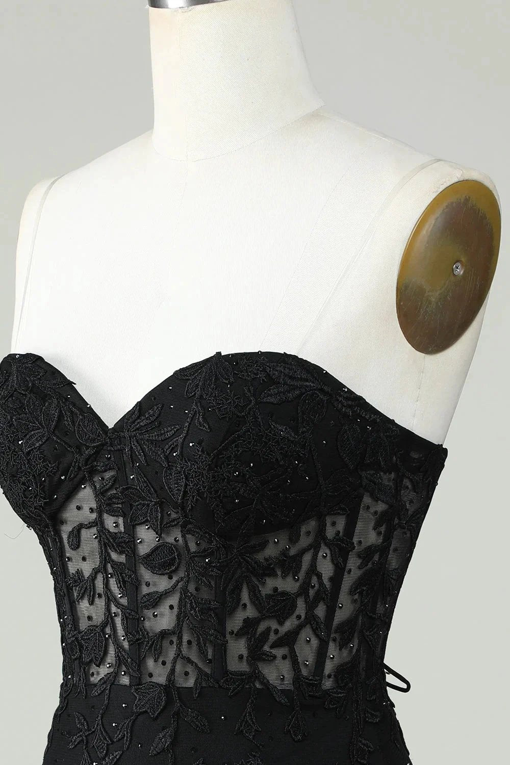 Bodycon Black Sweetheart Corset Short Homecoming Dress with Appliques (ZD11542)