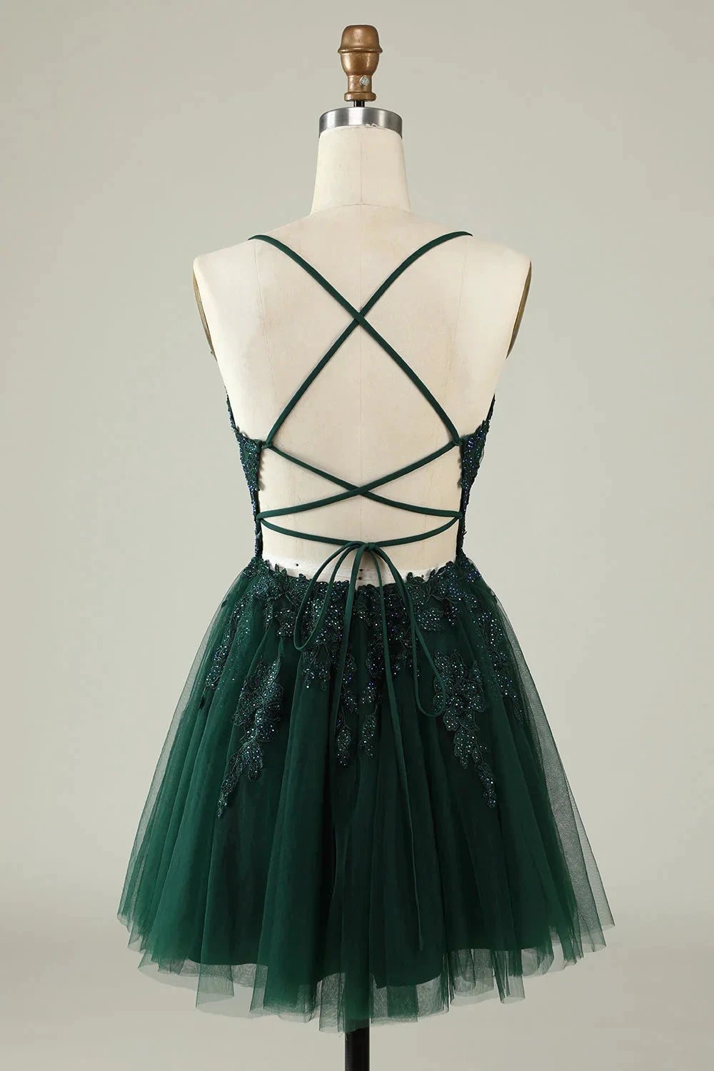 A Line Spaghetti Straps Grey Blue Short Homecoming Dress with Appliques (ZD11595)