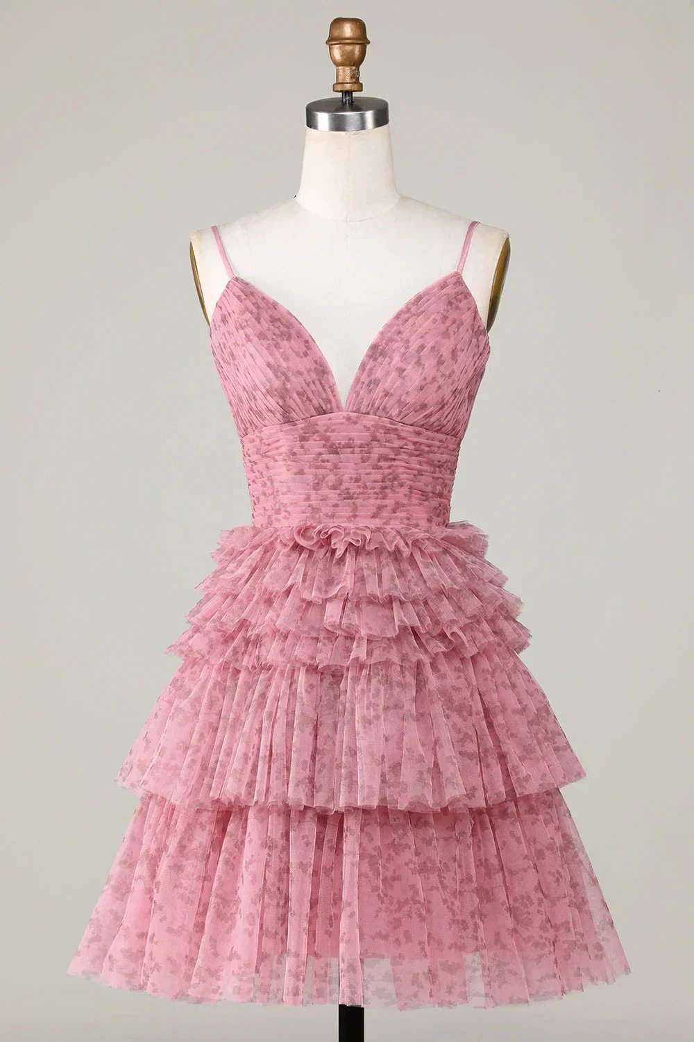 Blush Cute A Line Spaghetti Straps Short Homecoming Dress with Ruffles (ZD11543) - VelvetHem