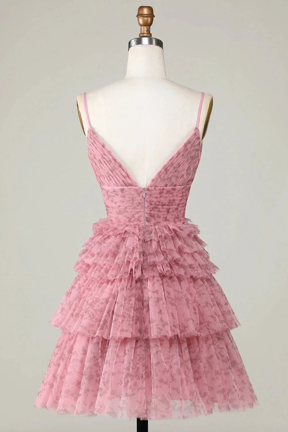 Blush Cute A Line Spaghetti Straps Short Homecoming Dress with Ruffles (ZD11543)