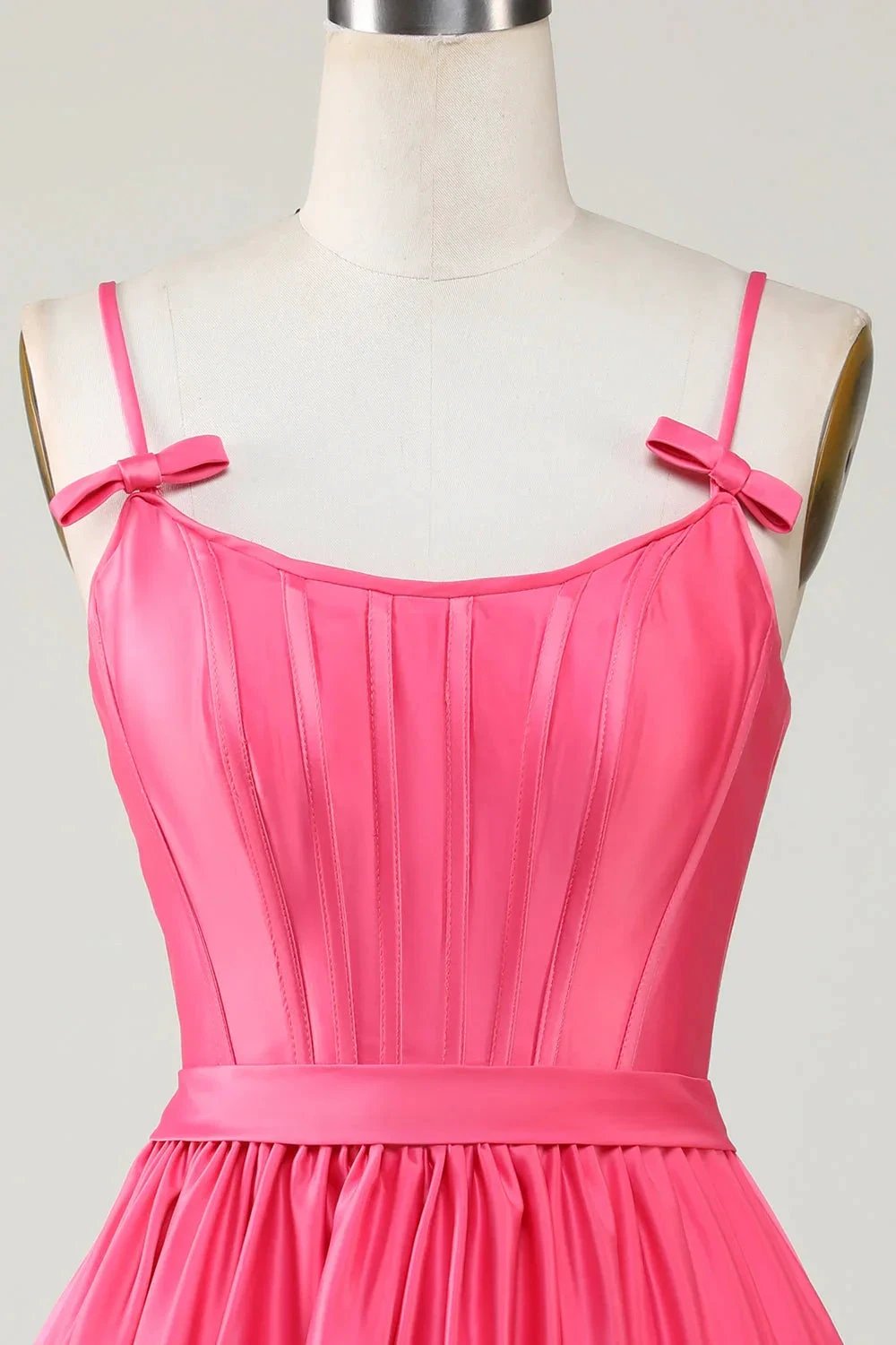 Cute Fuchsia A Line Spaghetti Straps Corset Ruffle Homecoming Dress with Bows (ZD11469)