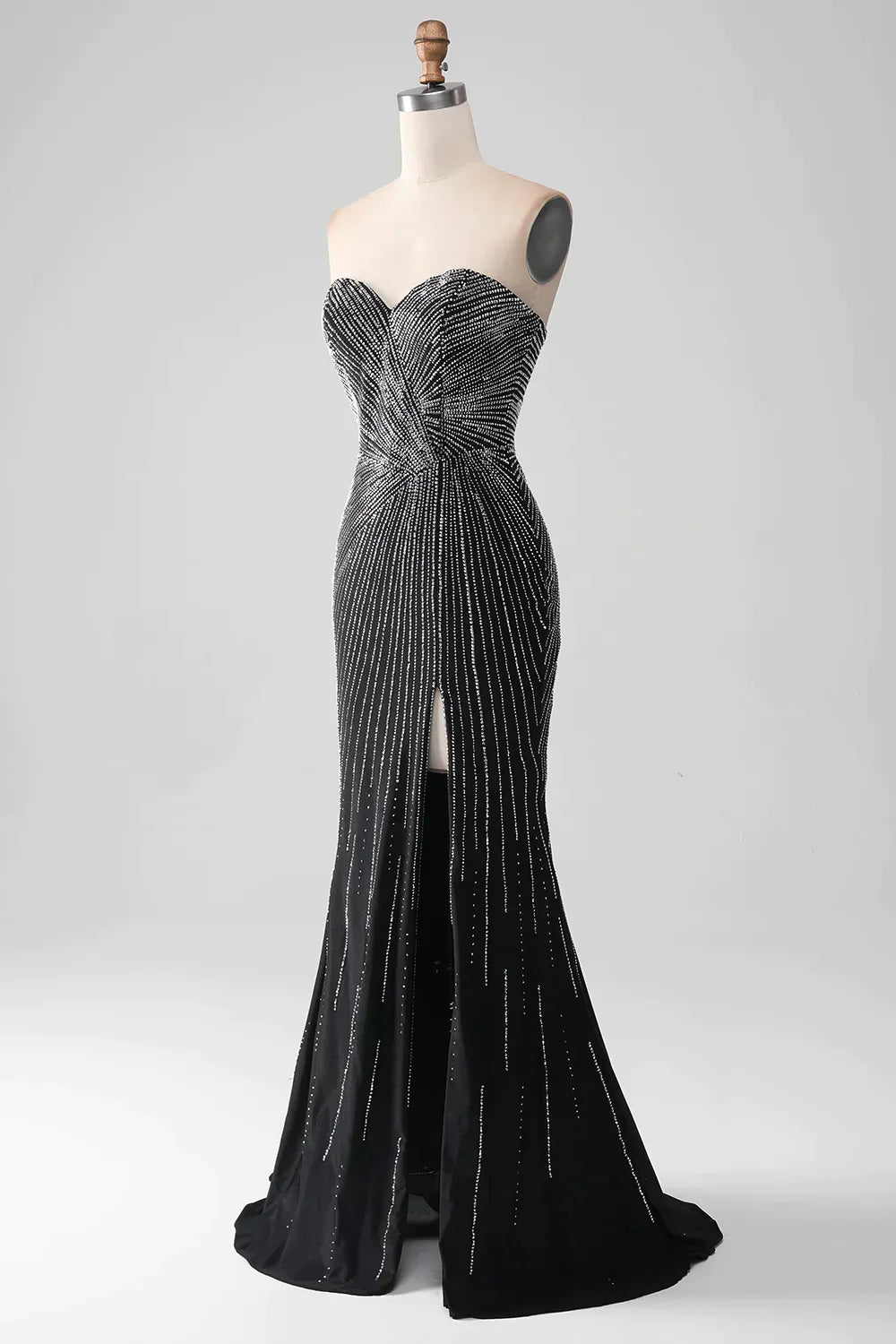 Sparkly Beaded Sweetheart Long Black Mermaid Prom Dress With Split